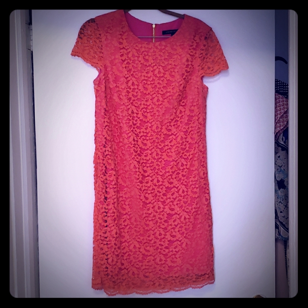 Cynthis Steffe pink and orange lace dress